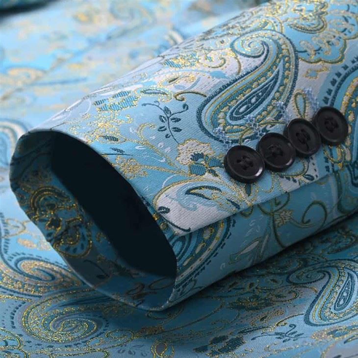 Light Blue Paisley Men's Suit Jacket With Black Tie - Elegant Formal Blazer | YILI - F145 best